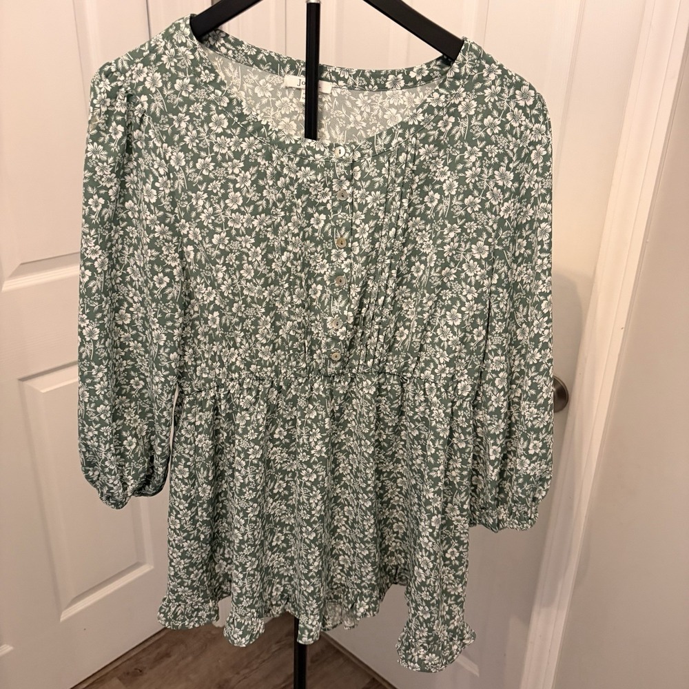 Jodifl Sage Green Ditsy Floral Babydoll Top Boho Ruffle Sm Peplum Cottagecore